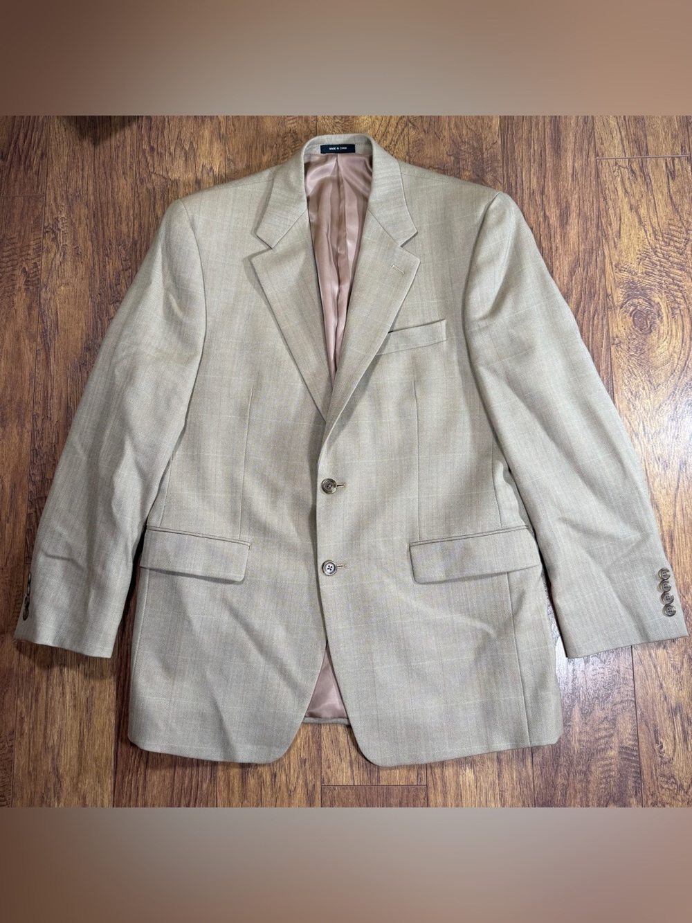 Lauren Ralph Lauren 40R Tan Herringbone Wool Sport Coat Blazer Windowpane Jacket